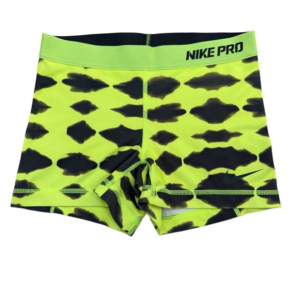Nike Pro Lime Green and Black Patterned Athletic Shorts Size Small - Picture 1 of 3